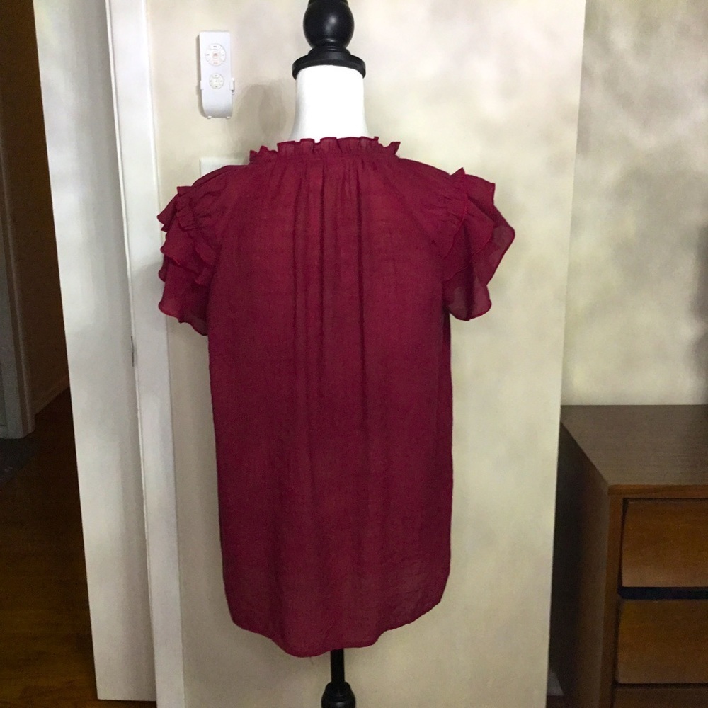 Maroon, Short Sleeve with Ruffle and tie detail Blouse - Picture 2 of 7